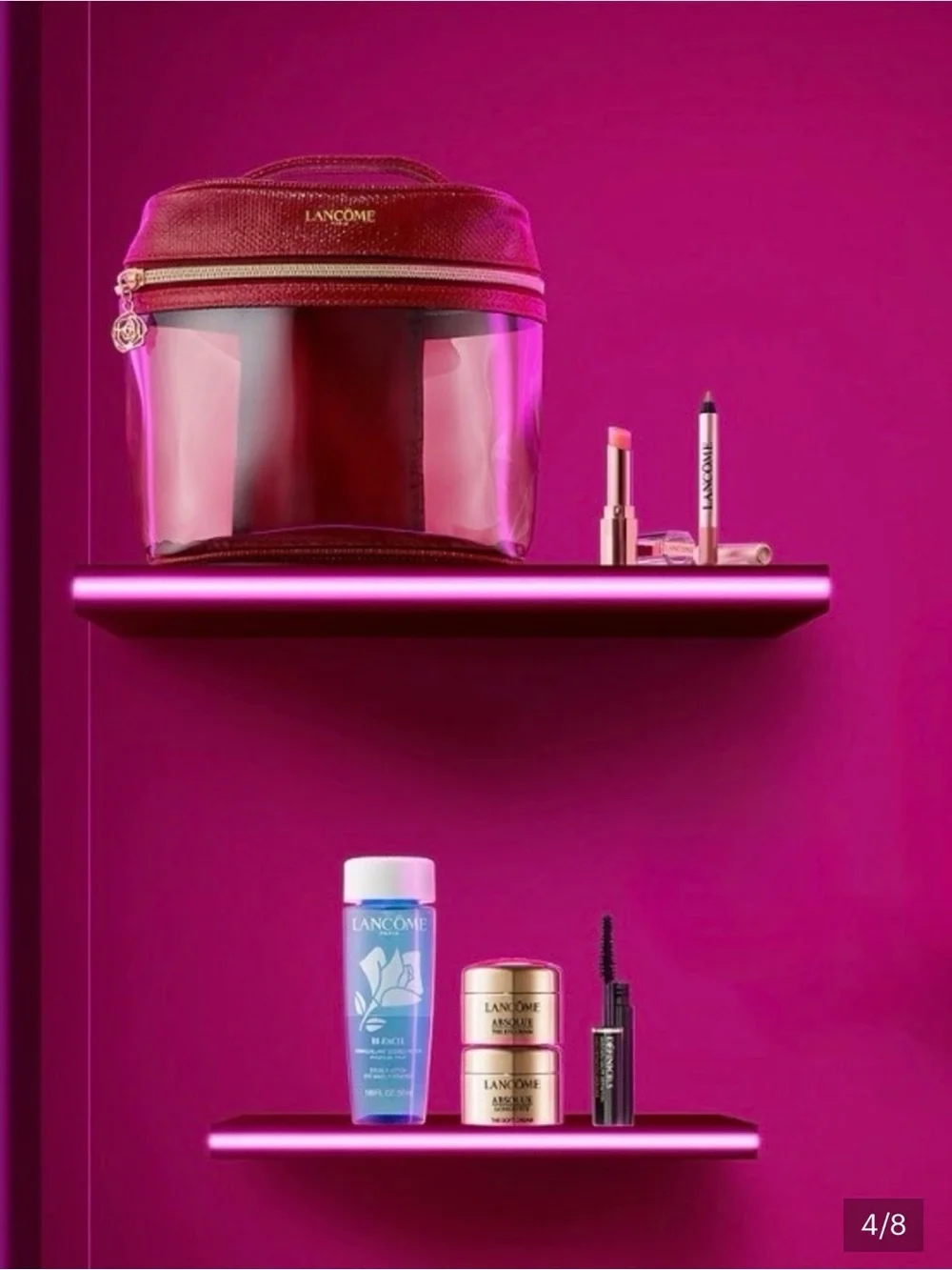 Lancome Pink Lipstick & Gold Absolue Cream Set with Red Case